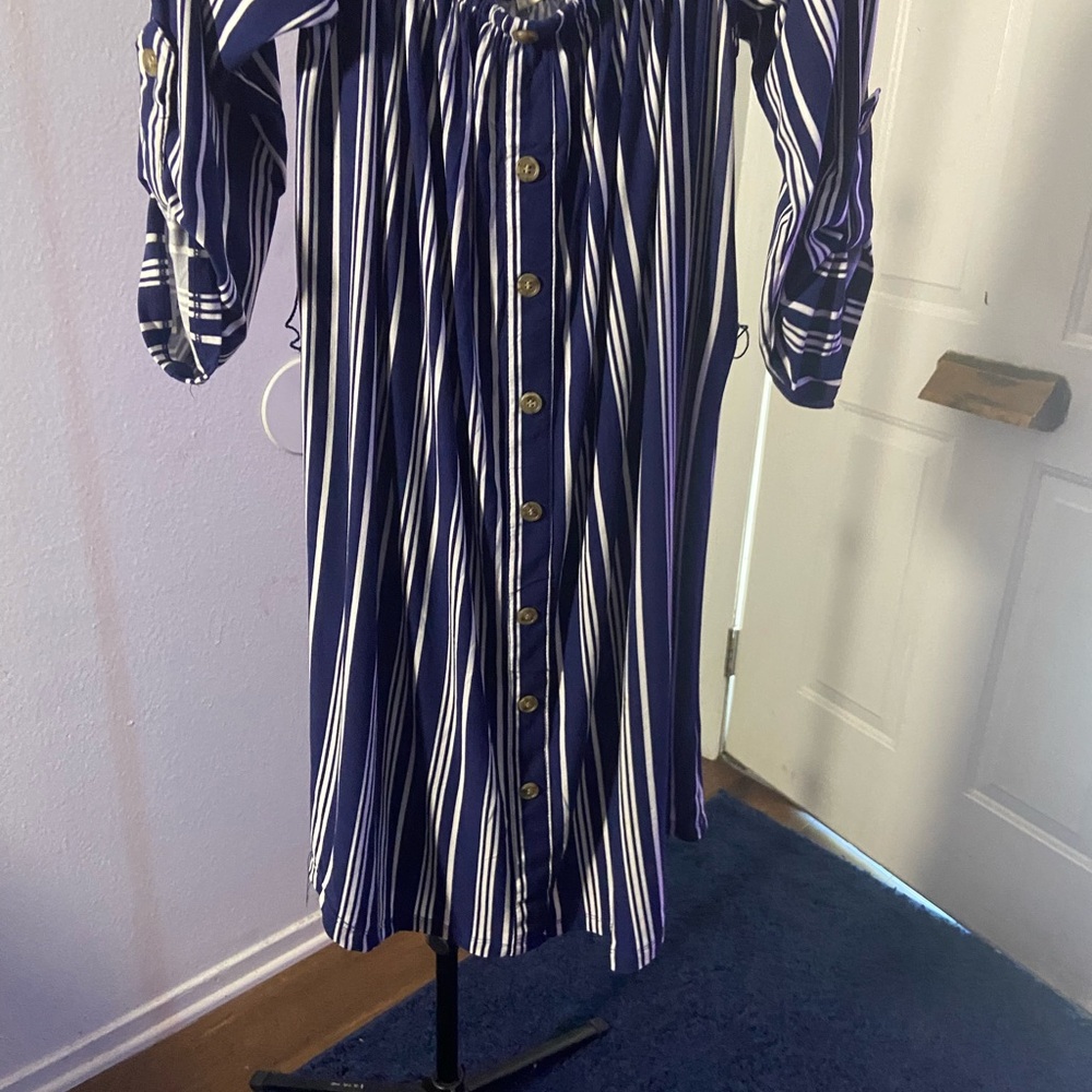 Striped Blue and White Button-Down Dress